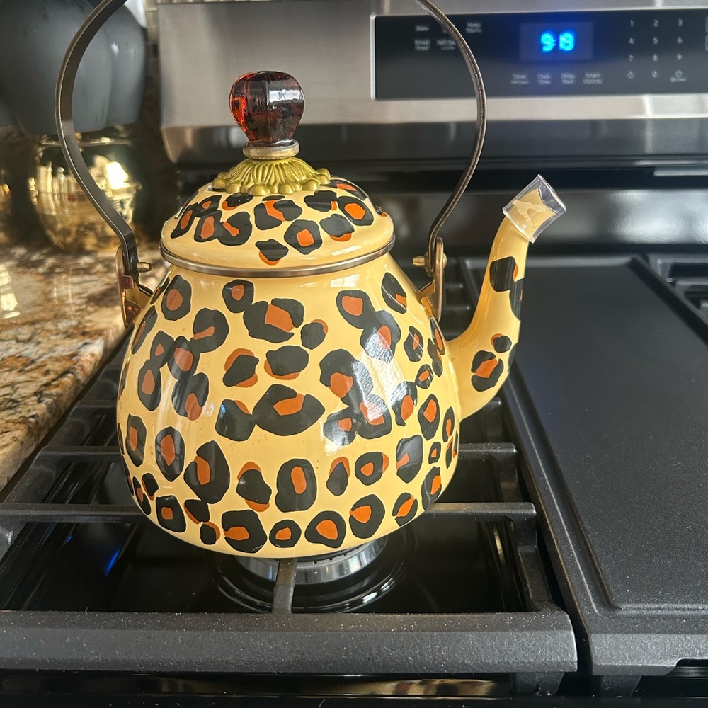 Leopard Print Tea Kettle with Amber Knob